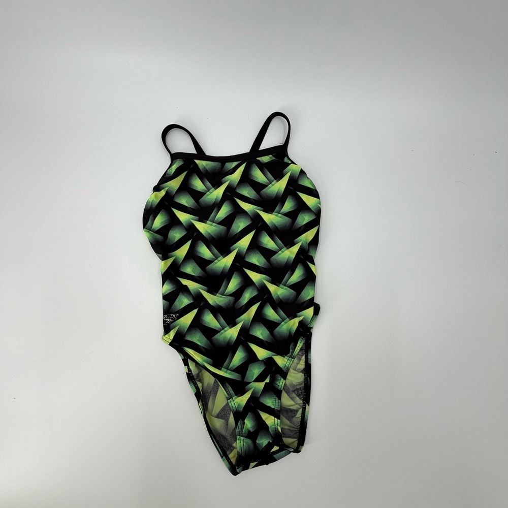 Vintage Speedo Womens One Piece Swimsuit Green‎ Geometric Prism 80s Crossback